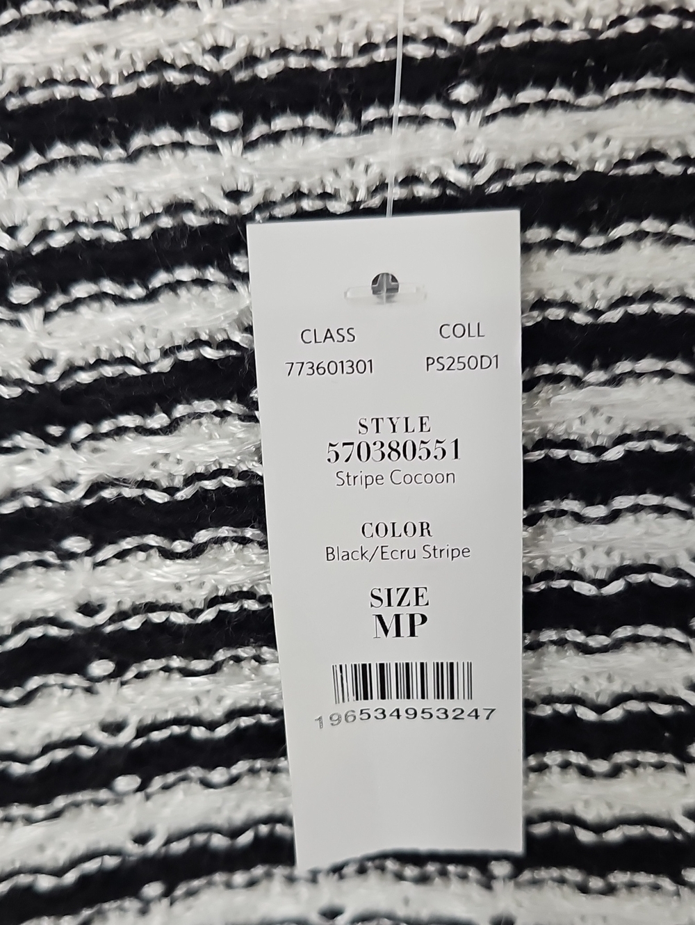 WHBM Ecru & Black Striped Soft Cozy Nubby Knit Cocoon Shrug Sweater Sz:MP - Picture 6 of 17